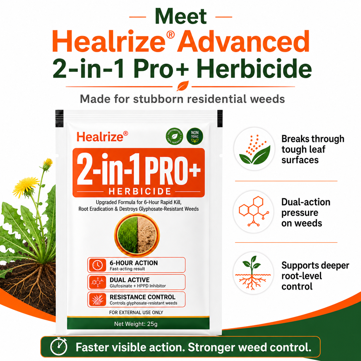 🔥Healrize® Advanced 2-in-1 Pro+ Herbicide | Upgraded Formula for 6-Hour Rapid Kill, Root Eradication & Destroys Glyphosate-Resistant Weeds