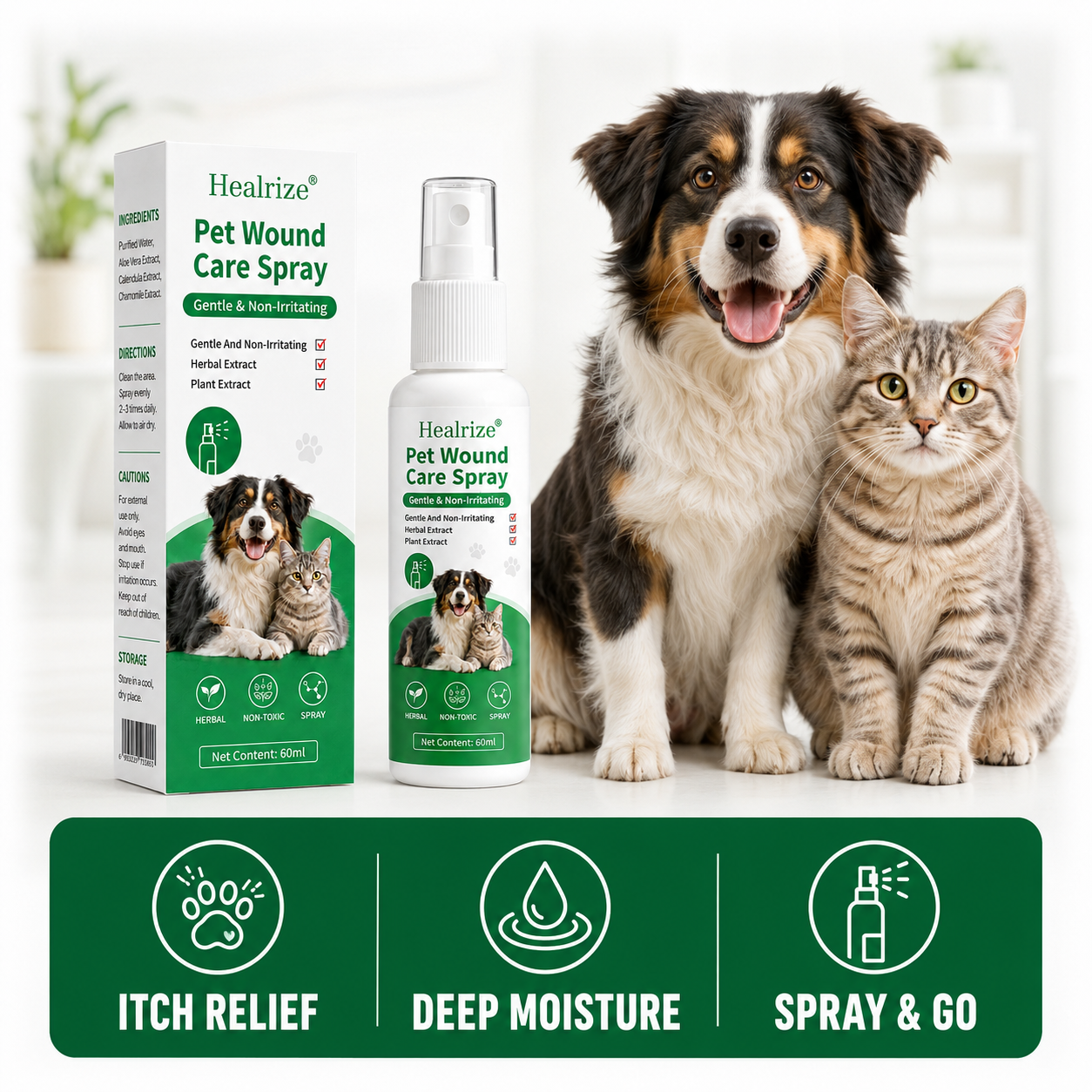 Healrize®Pet Wound Care Spray – Gentle & Non-Irritating